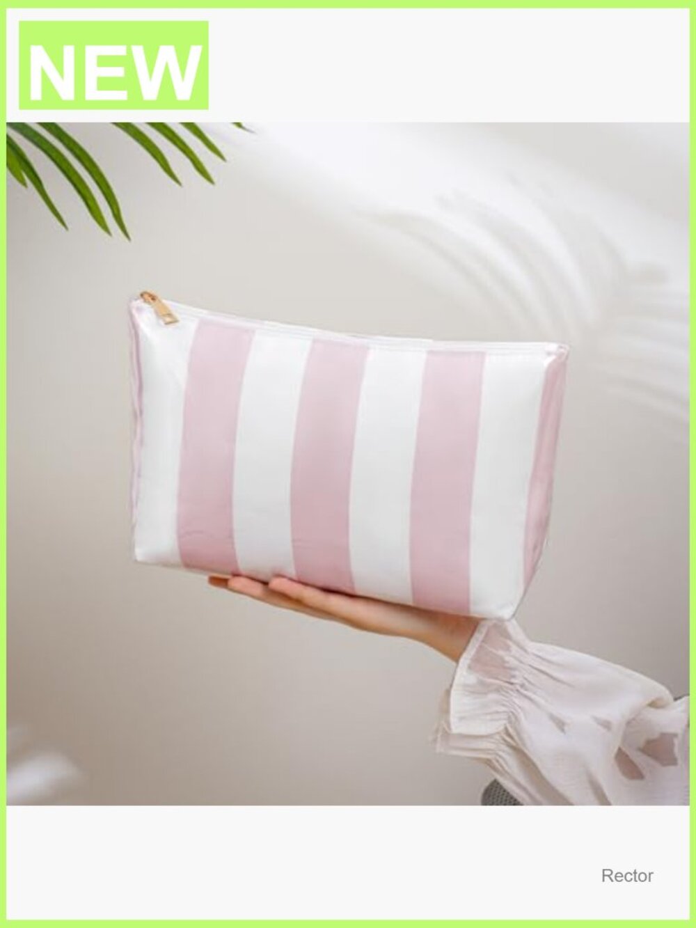 Large PVC Waterproof Striped Makeup Bag, Clear Coated Cosmetic Travel Organizer - Picture 4 of 6